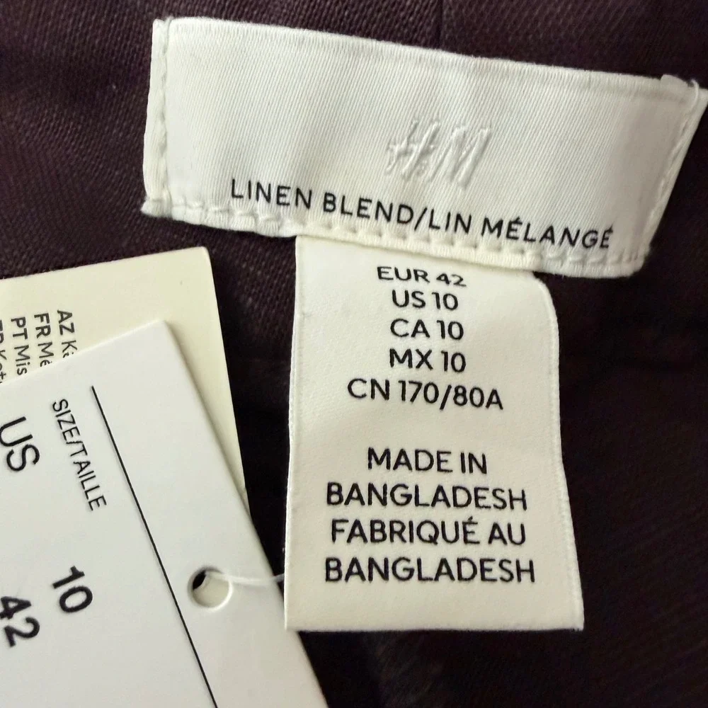 HM Linen Blend Wide Leg Trousers Brown Pleated Cropped Pants US 10 NEW
